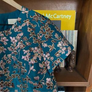 J. Crew Teal and Gold Floral Blouse